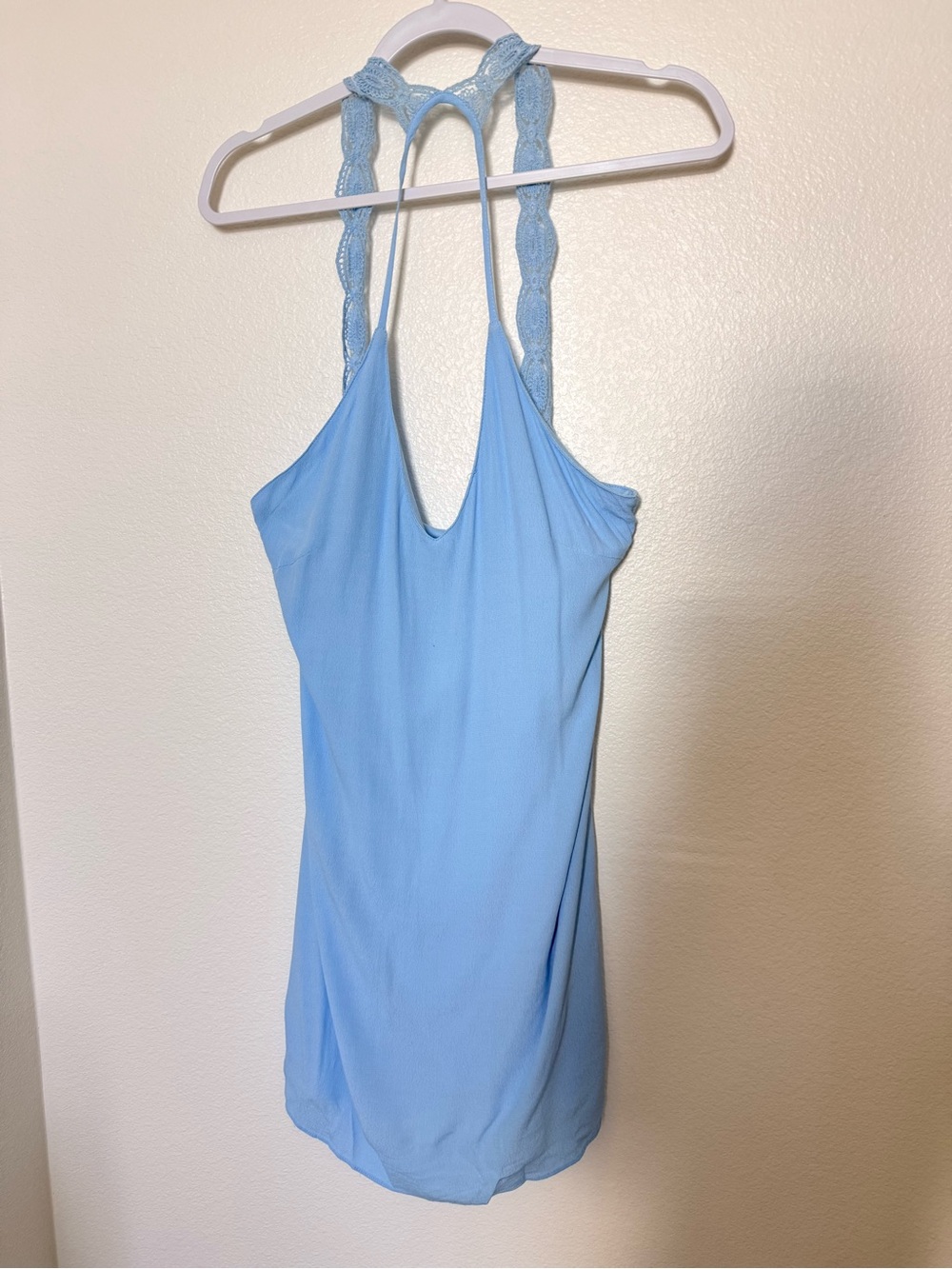 Light Blue Lace-Back Halter Dress